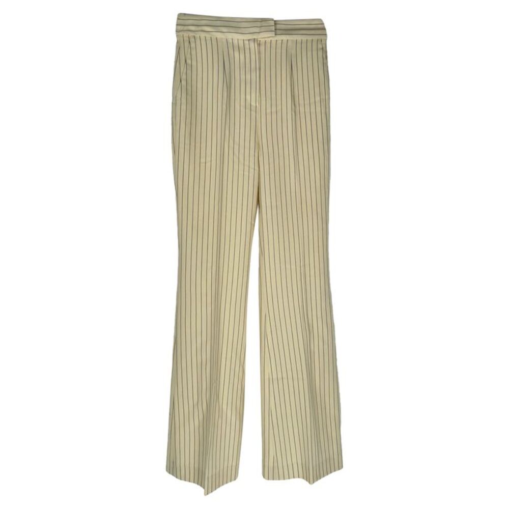 Galvan London Pinstripe Trousers in Cream Wool